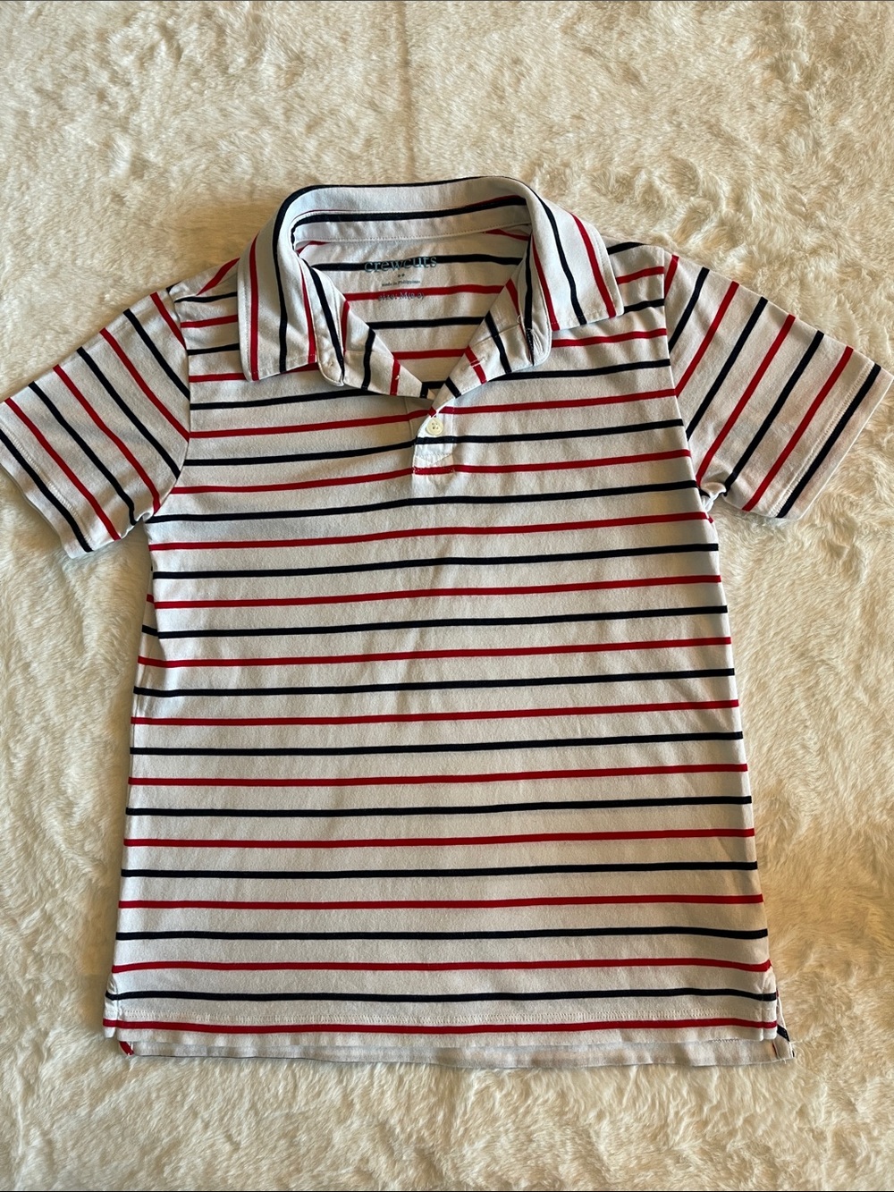 Crewcuts Classic Striped Boys Polo Shirt - White with Red & Navy Stripes SZ 8-9